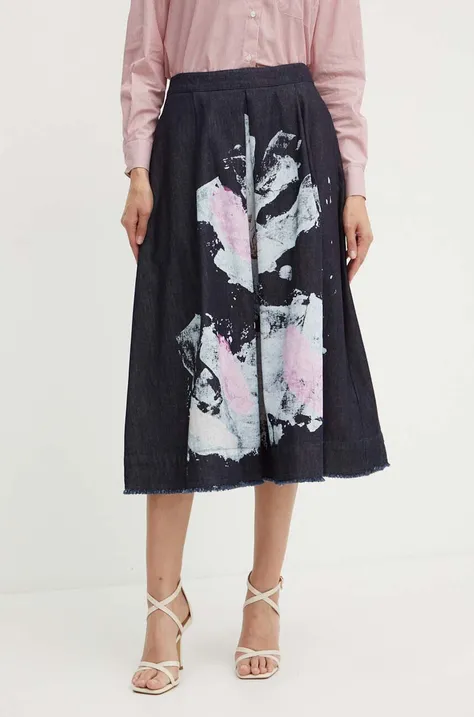 Rifľová sukňa MAX&Co. tmavomodrá farba, midi, áčkový strih, 2416101043200
