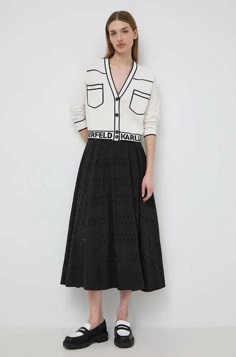 Хлопковая юбка Karl Lagerfeld цвет чёрный maxi расклешённая
