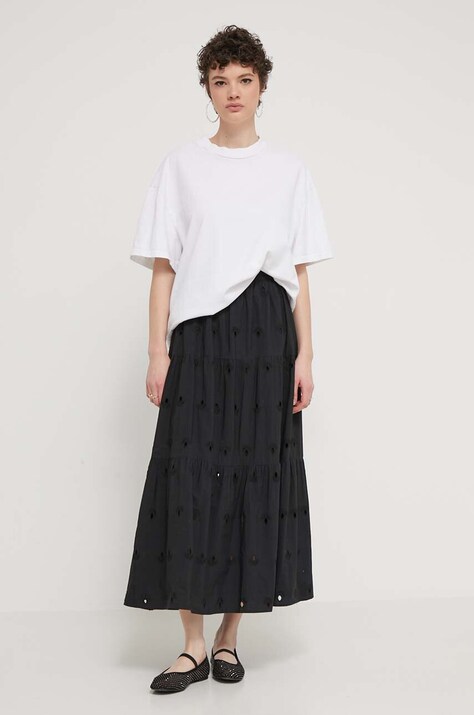 Хлопковая юбка Desigual VICENZA цвет чёрный maxi расклешённая 24SWFW05