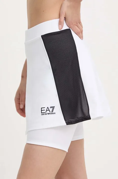 EA7 Emporio Armani fustă sport culoarea alb, mini, evazati