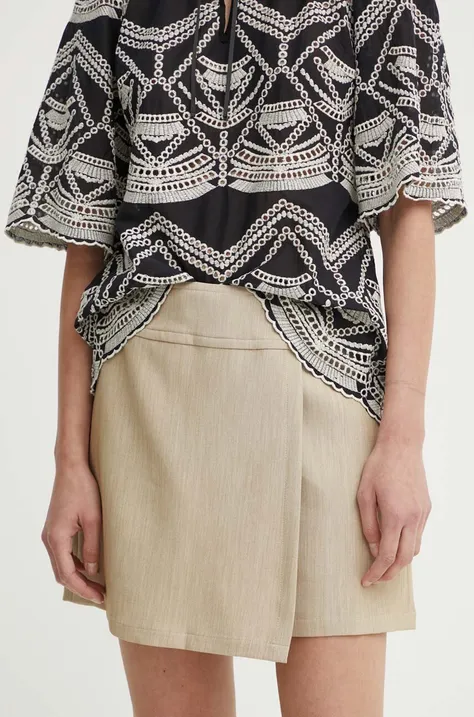 Bruuns Bazaar fustă pantaloni CindySusBBElica skirt/shorts culoarea bej, neted, high waist, BBW4024