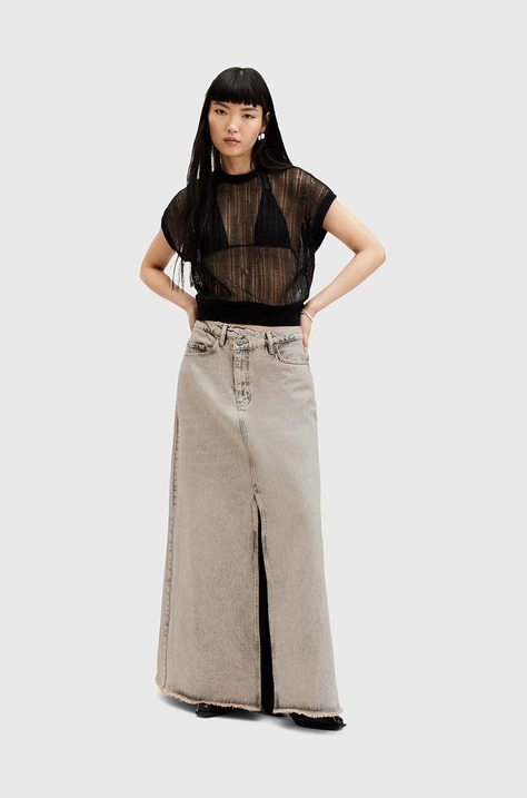 Bombažno krilo iz jeansa AllSaints NOIR MAXI SKIRT bež barva, W045RA