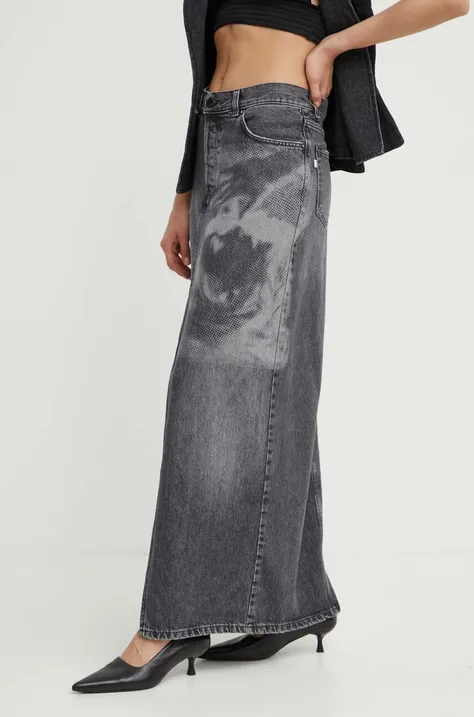 Rifľová sukňa K+LUSHA šedá farba, maxi, rovný strih, KLCALIOPDF130KLW28