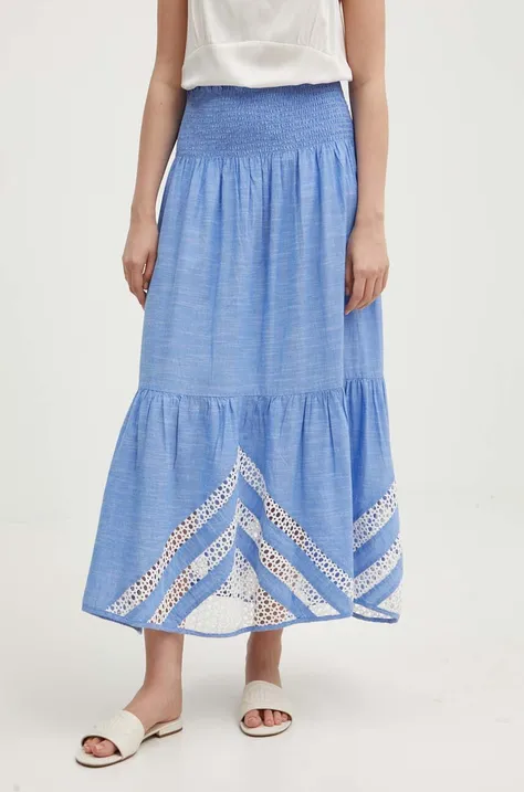 La Petite Française spódnica bawełniana JAPON kolor niebieski maxi rozkloszowana