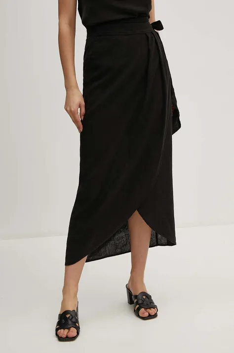 Sisley spódnica lniana kolor czarny maxi prosta 41I4L002D