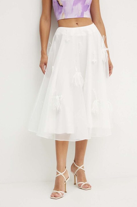 Bardot fusta MARCELLE culoarea bej, midi, evazati, 59361SB