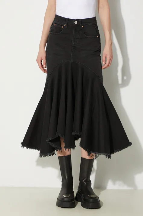 VETEMENTS fusta jeans Denim Midi Skirt culoarea negru, mini, evazati, WE64SK700B