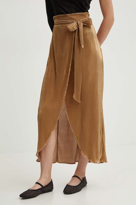 Never Fully Dressed fusta culoarea auriu, maxi, drept, NFDSK423