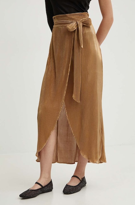 Never Fully Dressed fusta culoarea auriu, maxi, drept, NFDSK423