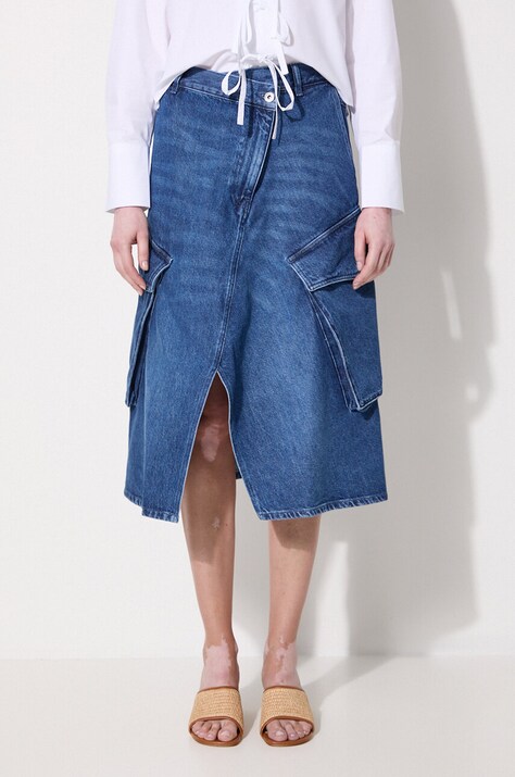 Дънкова пола JW Anderson Cargo Pocket Midi Skirt в тъмносиньо среднодълга разкроена DK0021.PG1560.800