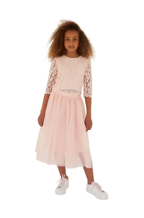 Dětská sukně Guess růžová barva, midi, áčková