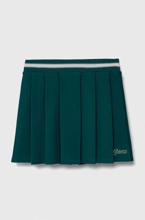 Dievčenská sukňa Guess zelená farba, mini, áčkový strih
