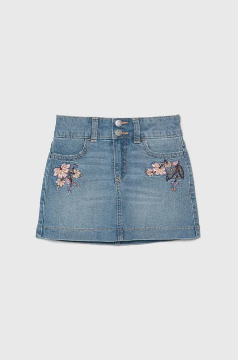 Abercrombie & Fitch spódnica jeansowa dziecięca kolor niebieski mini rozkloszowana