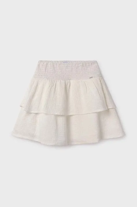 Dievčenská bavlnená sukňa Mayoral béžová farba, mini, áčkový strih