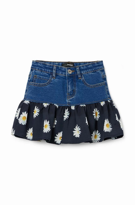 Desigual fusta denim pentru copii culoarea albastru marin, mini, evazati