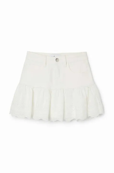 Детская джинсовая юбка Desigual цвет белый mini расклешённая