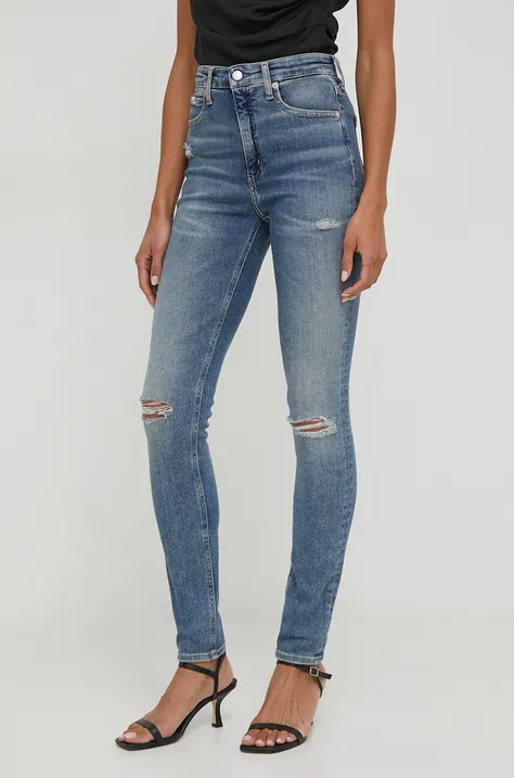 Calvin Klein Jeans jeansy damskie kolor niebieski