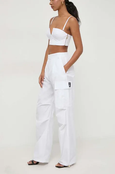 Bavlněné kalhoty Patrizia Pepe bílá barva, kapsáče, high waist, 8P0602 A391