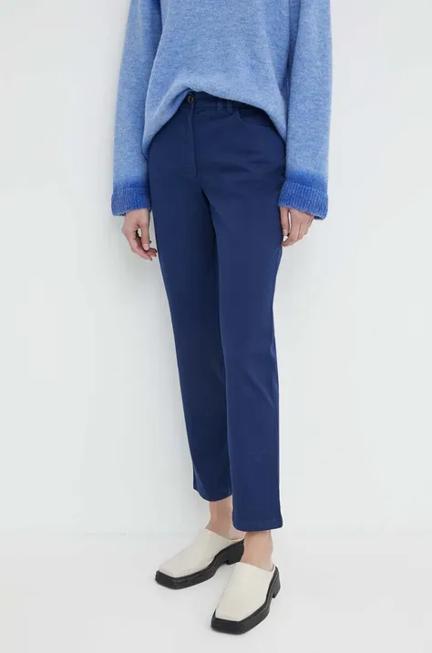 Kalhoty PS Paul Smith dámské, tmavomodrá barva, jednoduché, high waist, W2R.307T.M30879