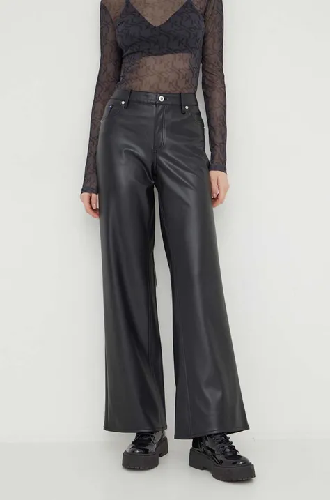 Karl Lagerfeld Jeans spodnie damskie kolor czarny szerokie medium waist