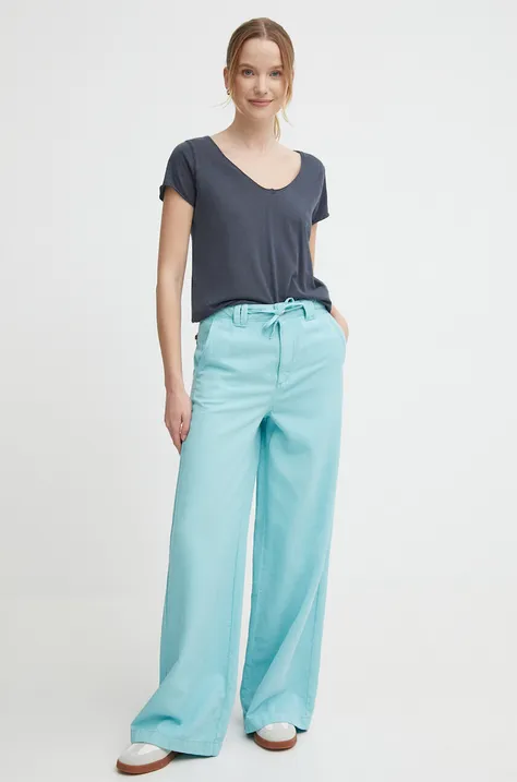 Kalhoty Pepe Jeans TAMMY dámské, tyrkysová barva, široké, high waist, PL211728