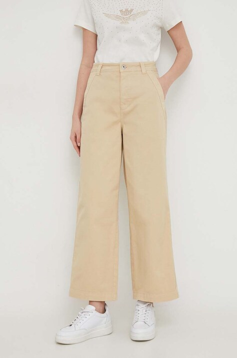 Pepe Jeans nadrág Tasha női, bézs, magas derekú egyenes