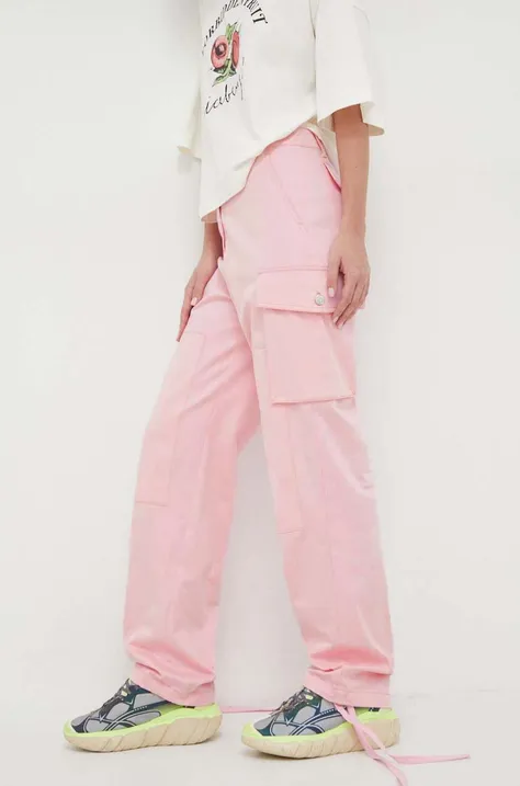 Nohavice Moschino Jeans dámske, ružová farba, rovné, vysoký pás