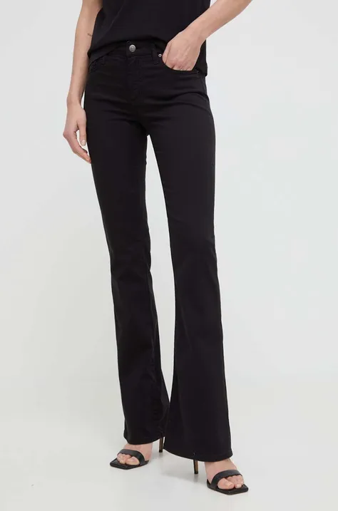 Armani Exchange pantaloni femei, culoarea negru, evazati, high waist