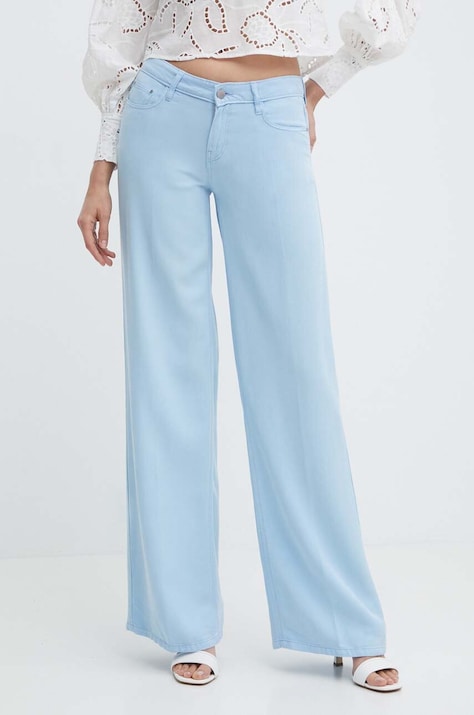 Guess spodnie damskie kolor niebieski proste high waist W4GA96 WDP85