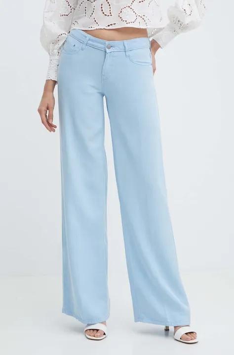 Guess spodnie damskie kolor niebieski proste high waist W4GA96 WDP85