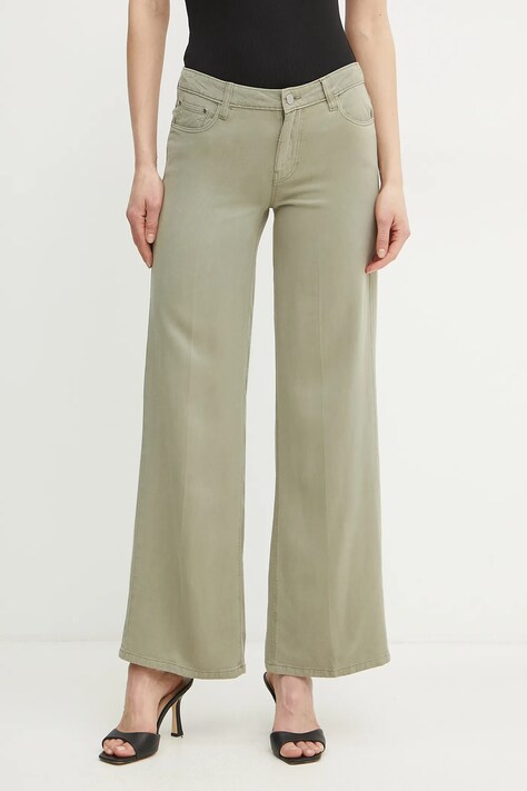 Guess pantaloni femei, culoarea verde, drept, high waist, W4GA96 WDP85