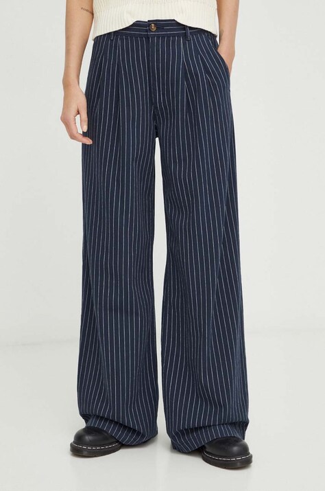 Levi's pantaloni PLEATED WIDELEG femei, culoarea albastru marin, lat, high waist