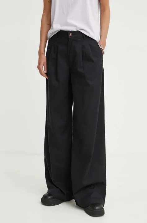 Kalhoty Levi's PLEATED WIDELEG dámské, černá barva, široké, high waist