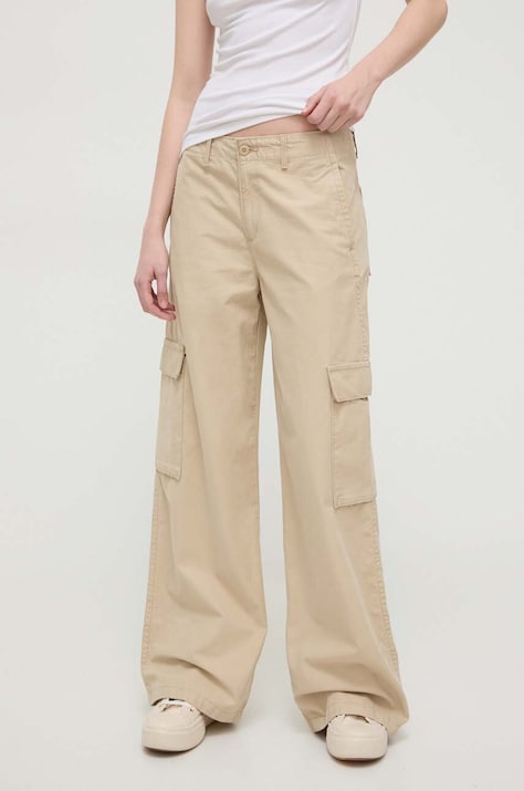 Hlače Levi's BAGGY CARGO ženske, bež barva