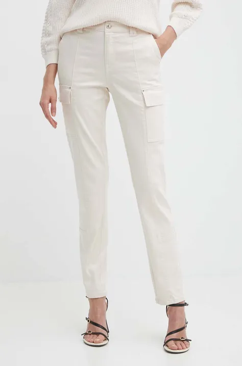 Morgan spodnie PACAR damskie kolor beżowy dopasowane high waist PACAR