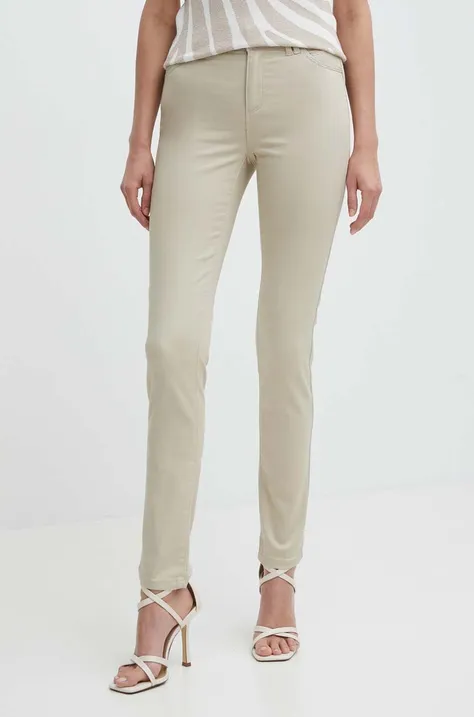 Kalhoty Morgan PIOUBA dámské, béžová barva, jednoduché, high waist, PIOUBA