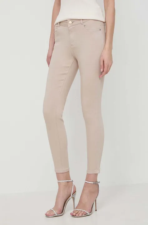 Morgan pantaloni femei, culoarea bej, mulata, medium waist