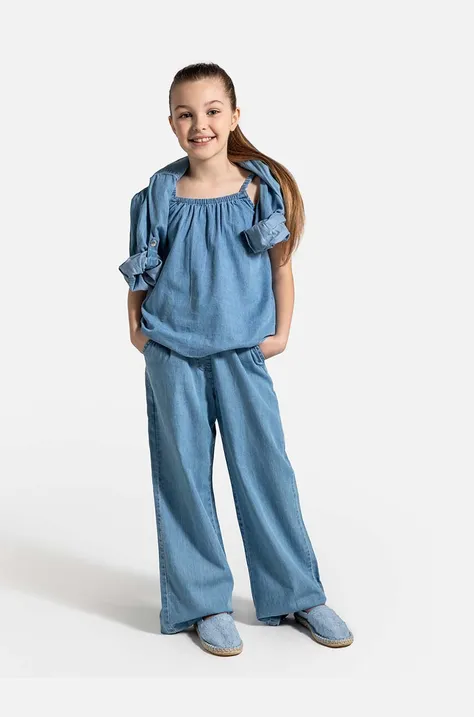 Coccodrillo spodnie bawełniane dziecięce kolor niebieski gładkie