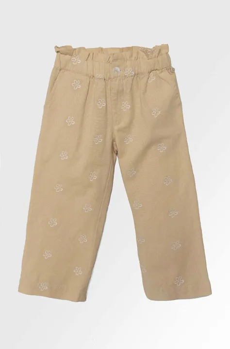 zippy spodnie z domieszką lnu dziecięce kolor beżowy wzorzyste