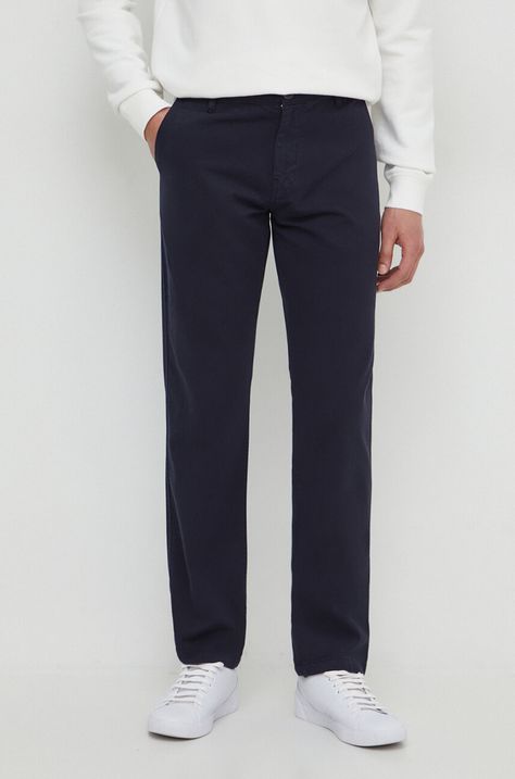 Guess pantaloni barbati, culoarea albastru marin, mulata