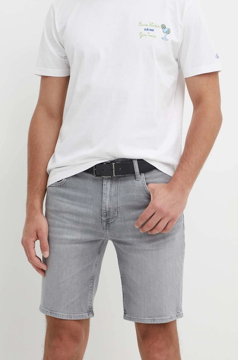 Tommy Hilfiger pantaloni scurți jeans bărbați, culoarea gri, MW0MW35177