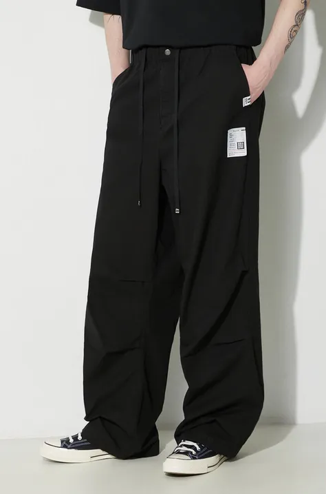 Maison MIHARA YASUHIRO pantaloni de bumbac Ripstop Parachute Trousers culoarea negru, drept, J12PT051