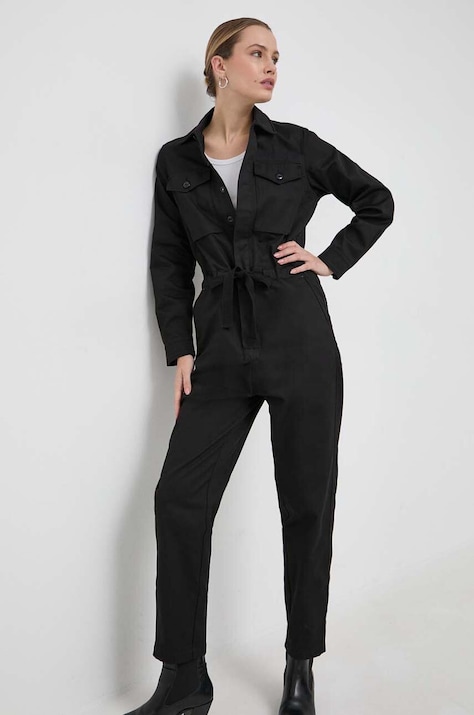 Памучен гащеризон G-Star в черно от памук с яка