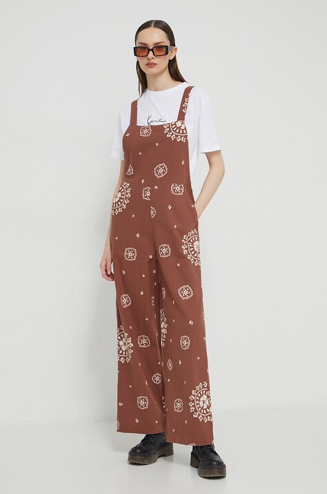 Roxy salopetă din bumbac culoarea maro, bumbac, cold shoulder ERJWO03000