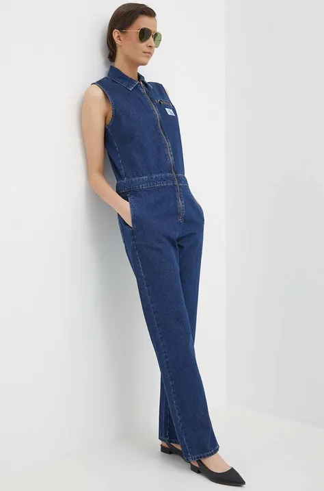 Rifľový overal Calvin Klein Jeans bavlnený,s golierom,J20J222840