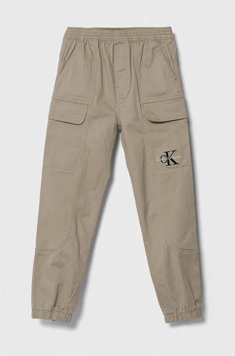 Calvin Klein Jeans pantaloni copii culoarea maro, neted