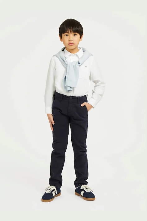Guess pantaloni culoarea albastru marin, neted