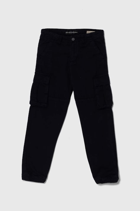 Guess pantaloni de bumbac pentru copii culoarea albastru marin, neted