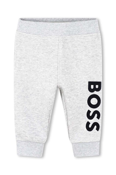 BOSS pantaloni de trening pentru copii culoarea gri, cu imprimeu