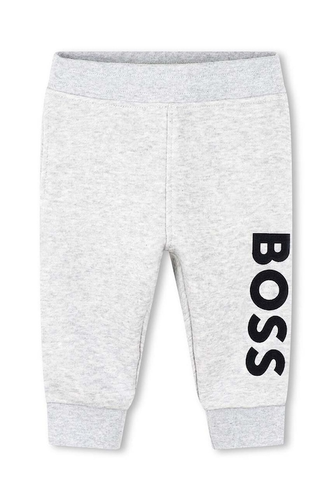 BOSS pantaloni de trening pentru bebeluși culoarea gri, cu imprimeu
